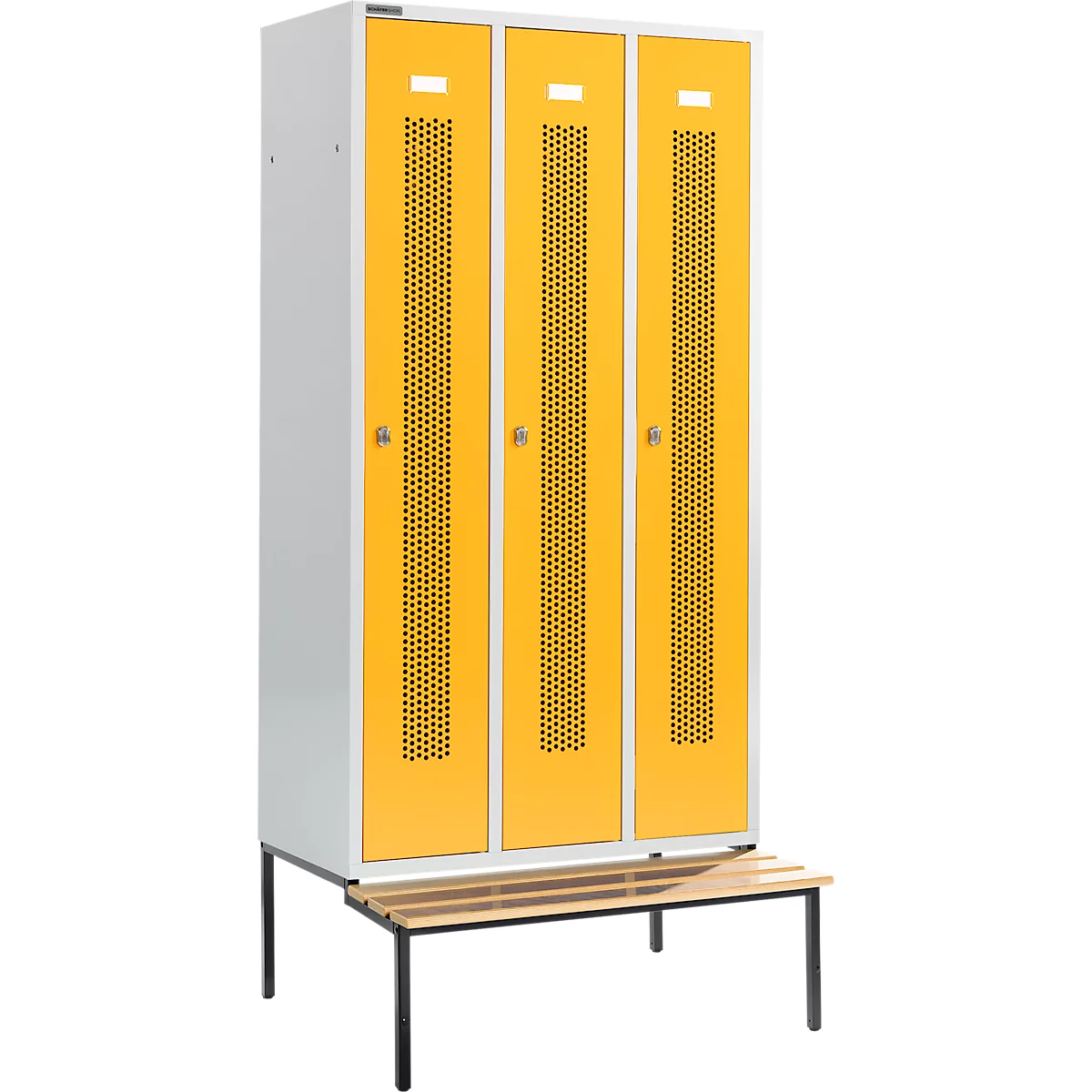 Schäfer Shop Select Vestiaire, avec banc, 3 compartiments, 300 mm, serrure à came batteuse, porte jaune colza