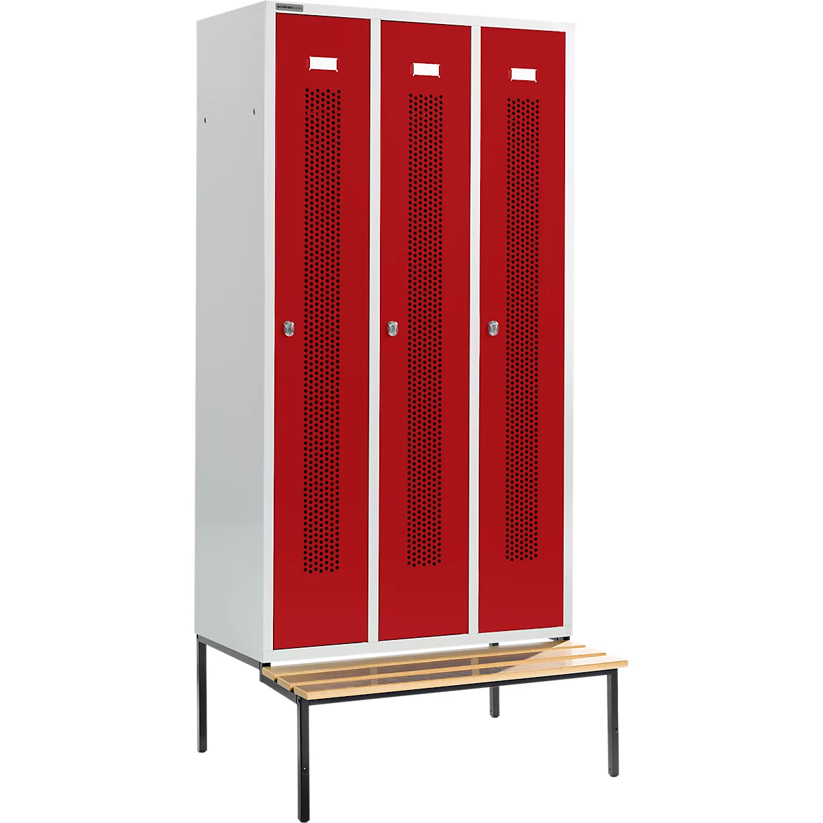 Schäfer Shop Select Vestiaire, avec banc, 3 compartiments, 300 mm, serrure à came batteuse, porte rouge rubis