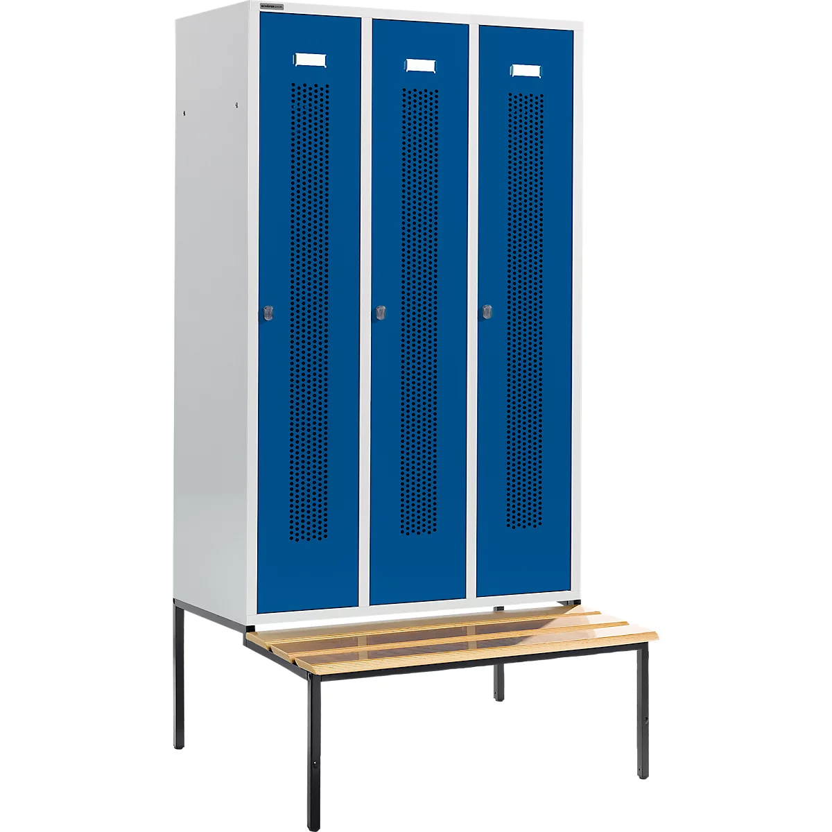 Schäfer Shop Select Vestiaire, avec banc, 3 compartiments, 400 mm, serrure à came batteuse, porte bleu gentiane