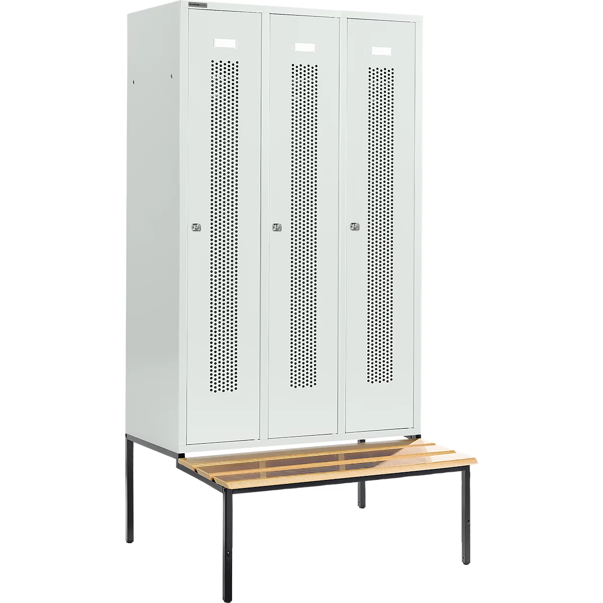 Schäfer Shop Select Vestiaire, avec banc, 3 compartiments, 400 mm, serrure à cylindre, porte gris clair