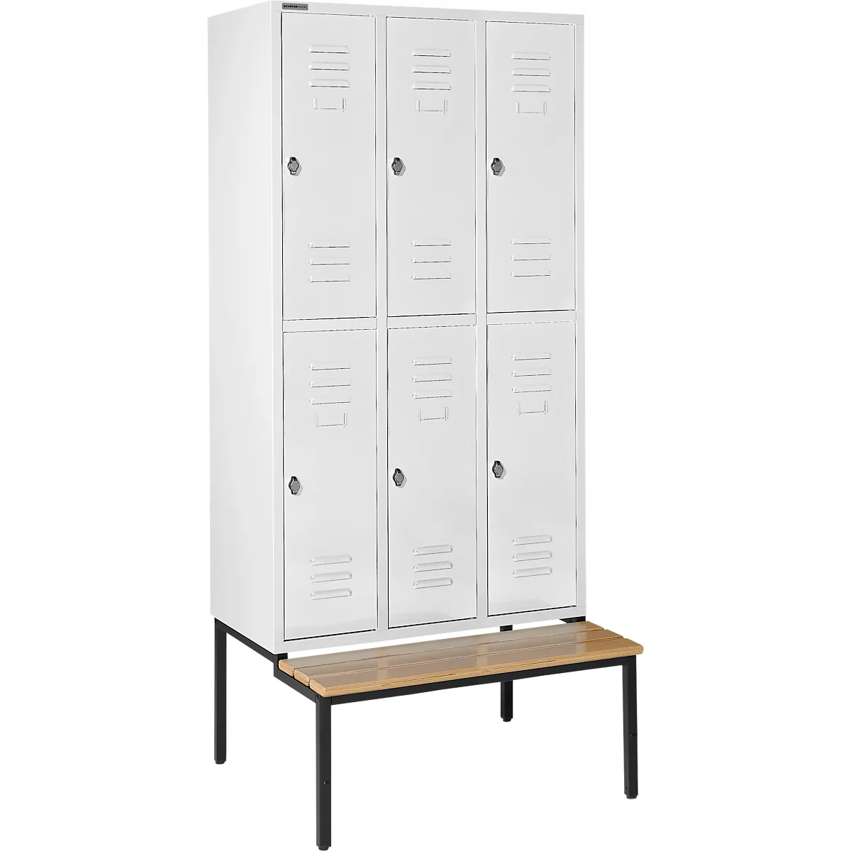 Schäfer Shop Select Vestiaire, avec banc, 3 x 2 compartiments, 300 mm, serrure à came batteuse, porte gris clair