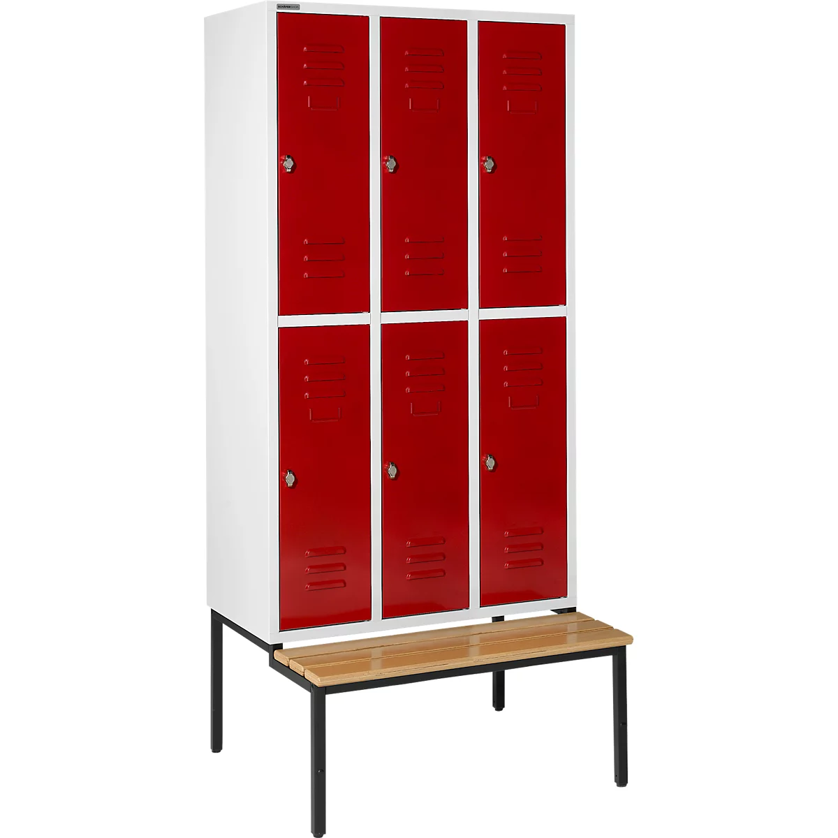 Schäfer Shop Select Vestiaire, avec banc, 3 x 2 compartiments, 300 mm, serrure à came batteuse, porte rouge rubis