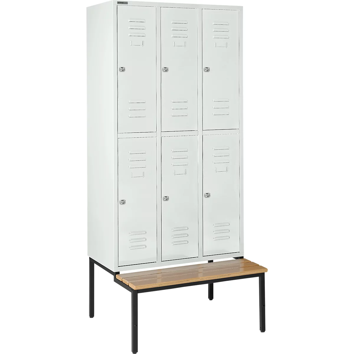 Schäfer Shop Select Vestiaire, avec banc, 3 x 2 compartiments, 300 mm, serrure à cylindre. Porte gris clair