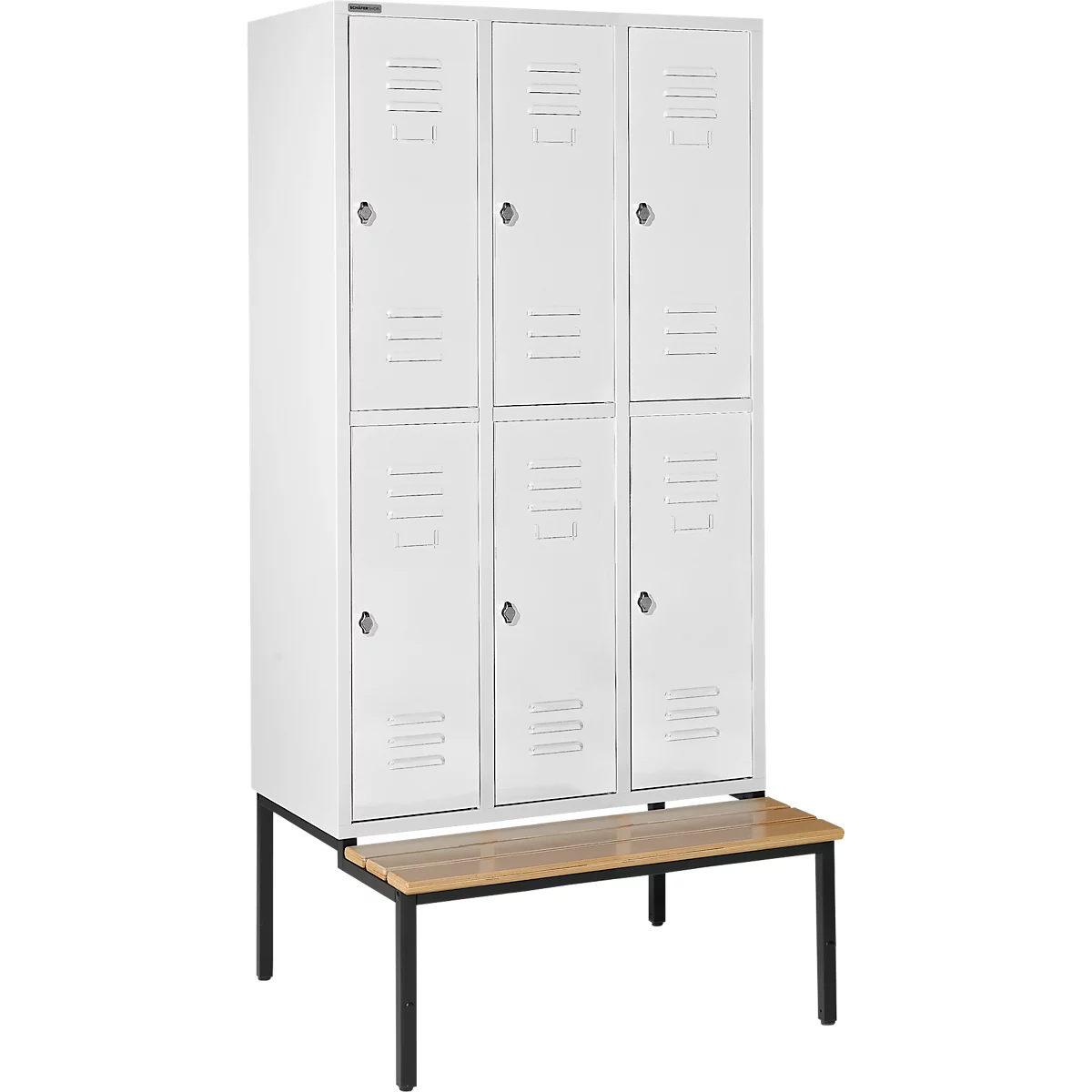 Schäfer Shop Select Vestiaire, avec banc, 3 x 2 compartiments, 400 mm, serrure à came batteuse, porte gris clair