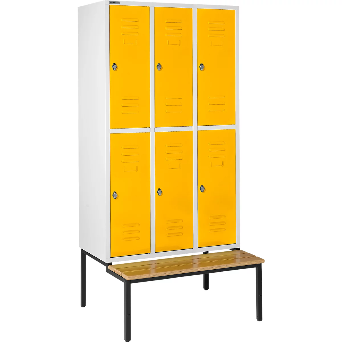 Schäfer Shop Select Vestiaire, avec banc, 3 x 2 compartiments, 400 mm, serrure à came batteuse, porte jaune