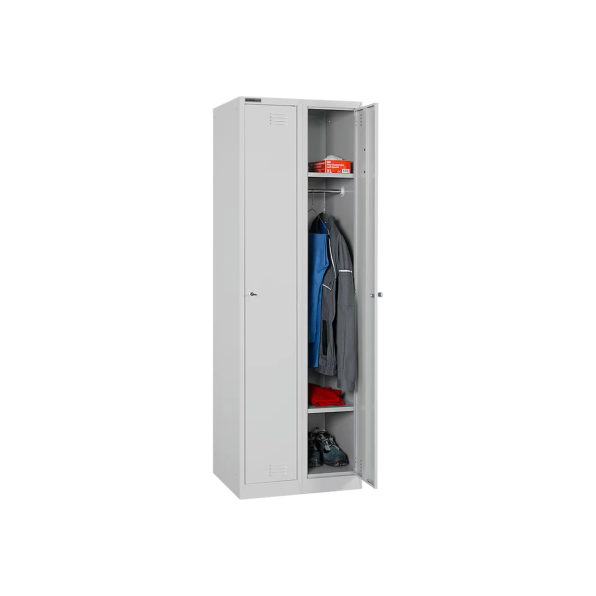Schäfer Shop Select Vestiaire, set de 2 pièces, 1 compartiment avec 2 étagères, 1 vestiaire avec tringle, L 300 x P 457 x H 1800 mm, tôle fine, serrure à cylindre