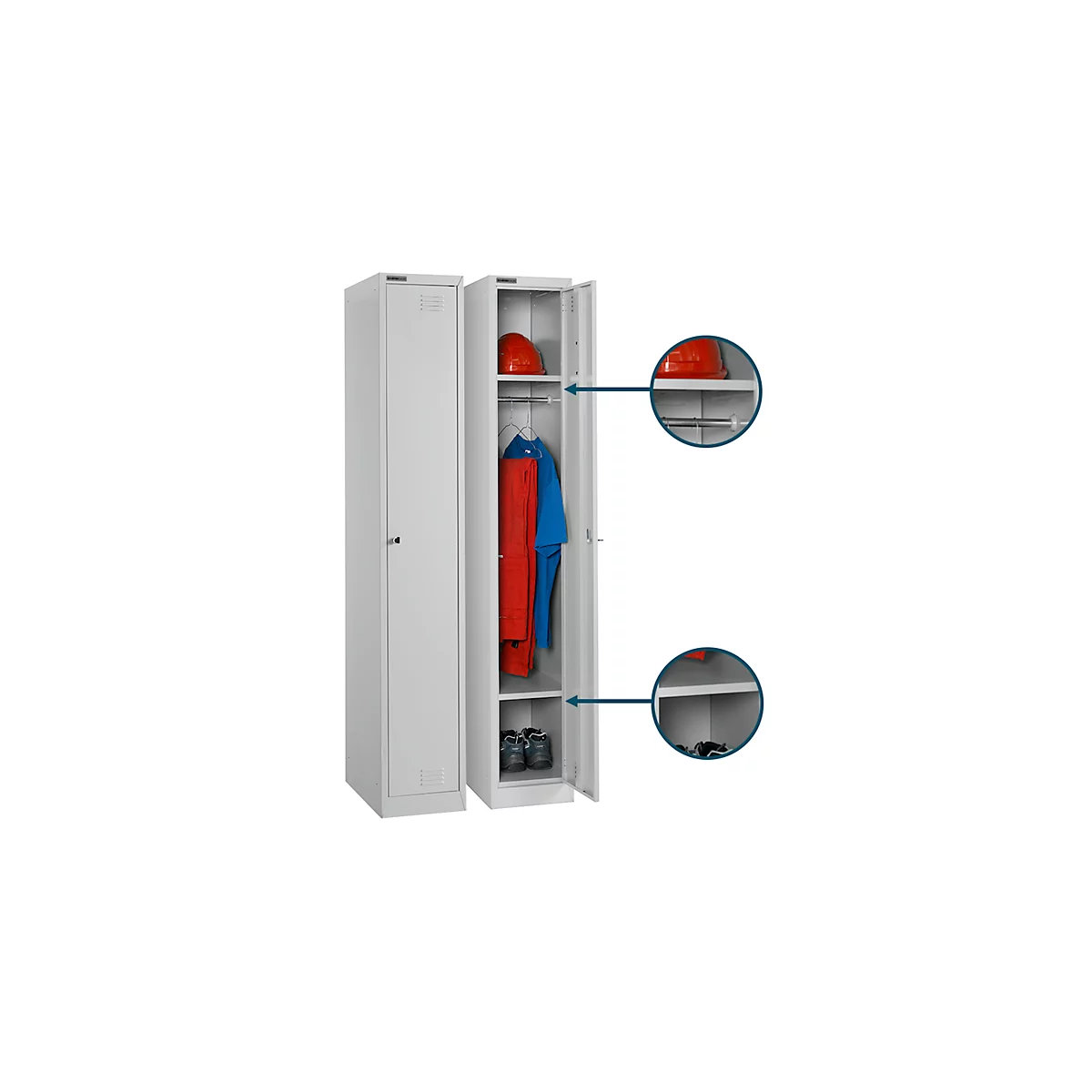 Schäfer Shop Select Vestiaire, set de 2 pièces, 1 compartiment avec 2 étagères, 1 vestiaire avec tringle, L 300 x P 457 x H 1800 mm, tôle fine, serrure à cylindre