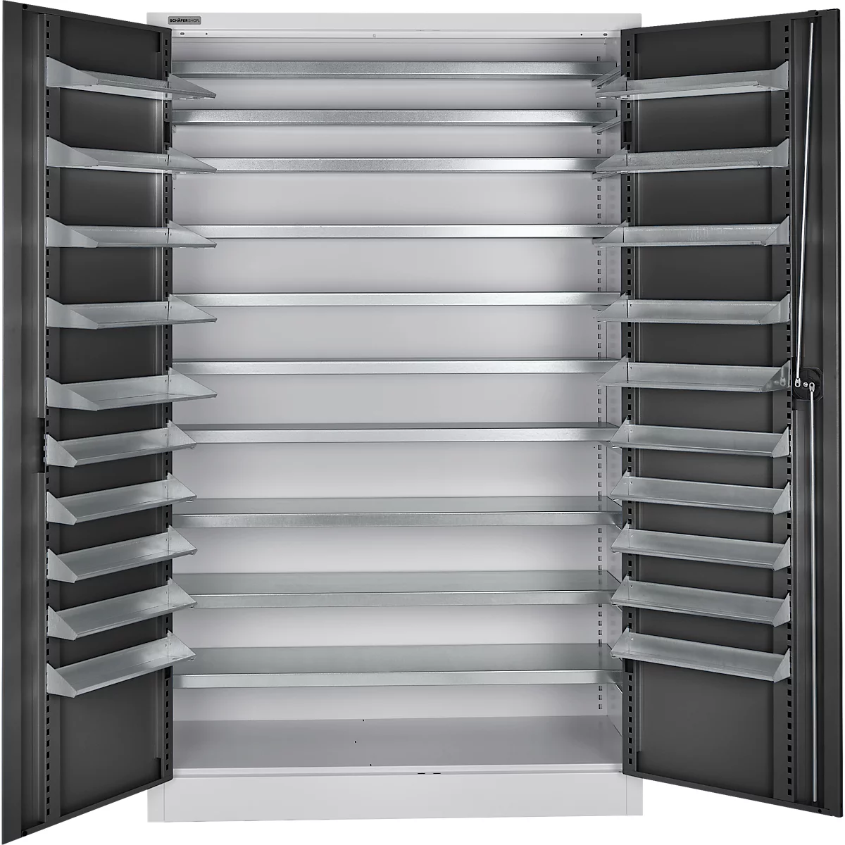 Schäfer Shop Select voorraadkast, 10 etages, zonder kastinrichting, B 1200 x D 500 x H 1935 mm, staal, witaluminium/antracietgrijs