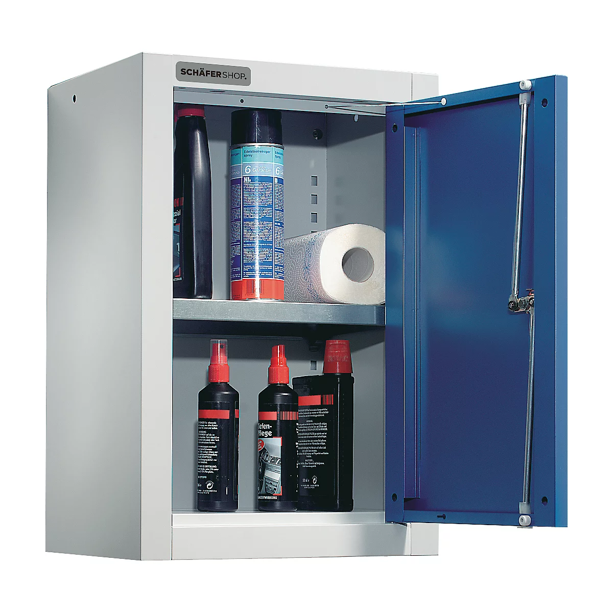 Schäfer Shop Select wandkast, enkeldeurs, met tussenplank, B 400 x D 320 x H 600 mm, staal, lichtgrijs/ gentiaanblauw