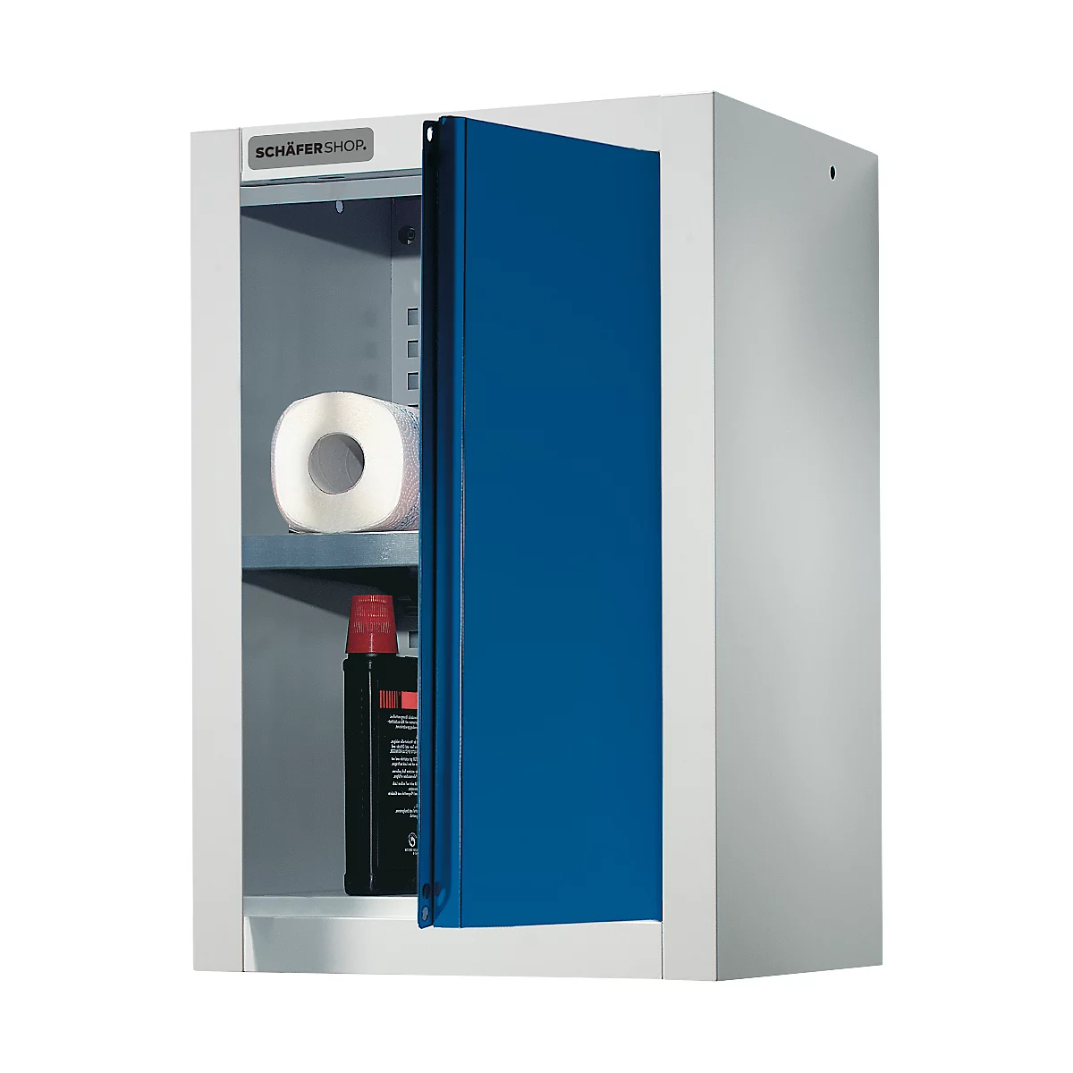 Schäfer Shop Select wandkast, enkeldeurs, met tussenplank, B 400 x D 320 x H 600 mm, staal, lichtgrijs/ gentiaanblauw