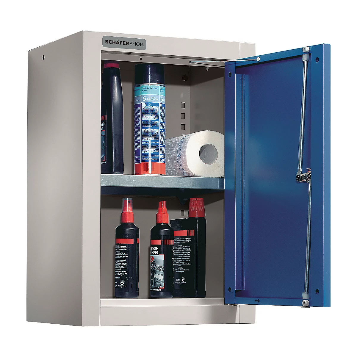 Schäfer Shop Select wandkast, enkeldeurs, met tussenplank, B 400 x D 320 x H 600 mm, staal, witaluminium/ gentiaanblauw
