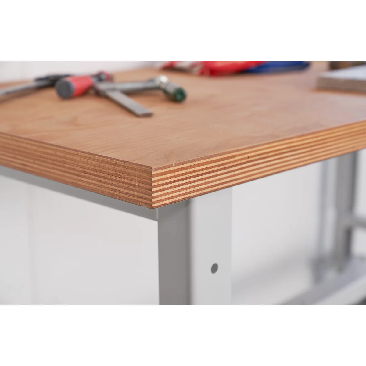 Schäfer Shop Select Werkbank, verrijdbaar, B 1500 x D 700 x H 676-888 mm, in hoogte verstelbaar, lichtgrijs