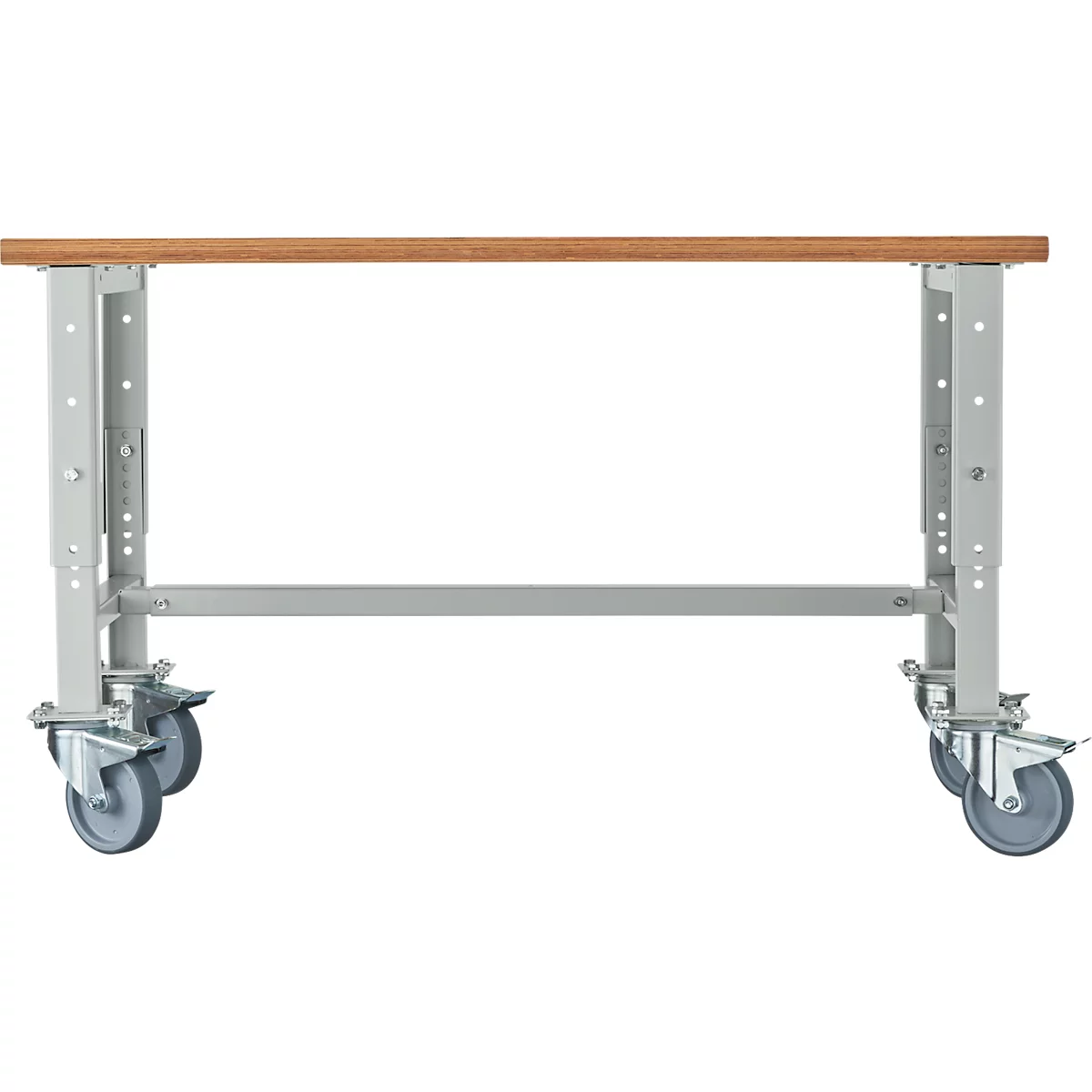 Schäfer Shop Select Werkbank, verrijdbaar, B 1500 x D 700 x H 676-888 mm, in hoogte verstelbaar, lichtgrijs
