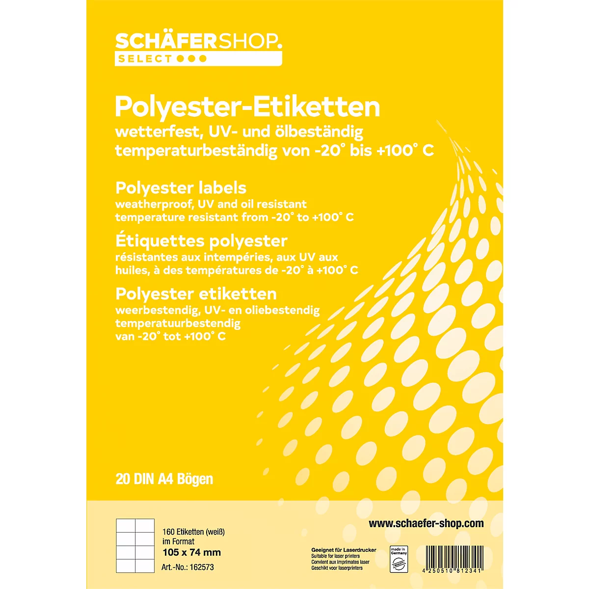 Schäfer Shop Select Wetterfeste Etiketten, 105 x 74 mm, Polyester weiß, 20 Blatt