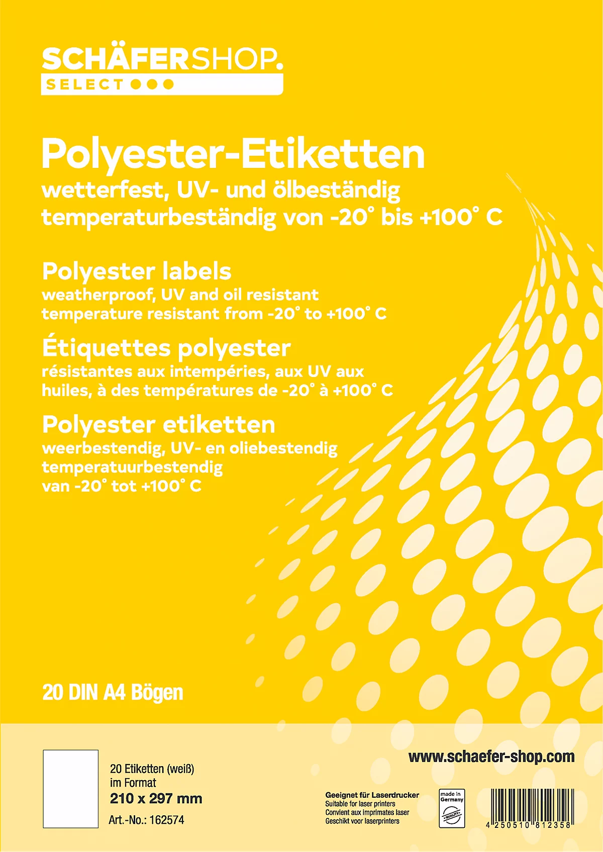 Schäfer Shop Select Wetterfeste Etiketten, 210 x 297 mm, Polyester weiß, 20 Blatt