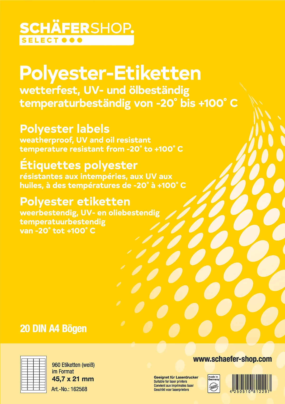 Schäfer Shop Select Wetterfeste Etiketten, 45,7 x 21 mm, Polyester weiß, 20 Blatt