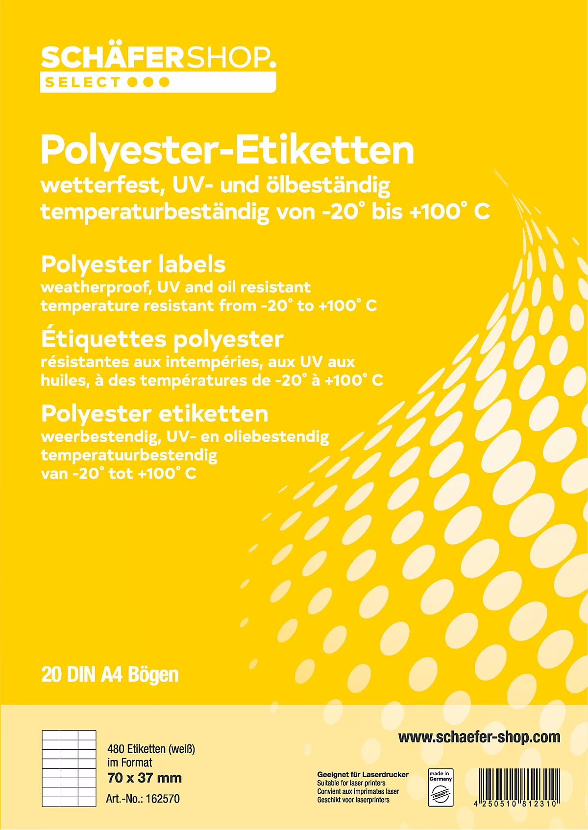 Schäfer Shop Select Wetterfeste Etiketten, 70 x 37 mm, Polyester weiß, 20 Blatt