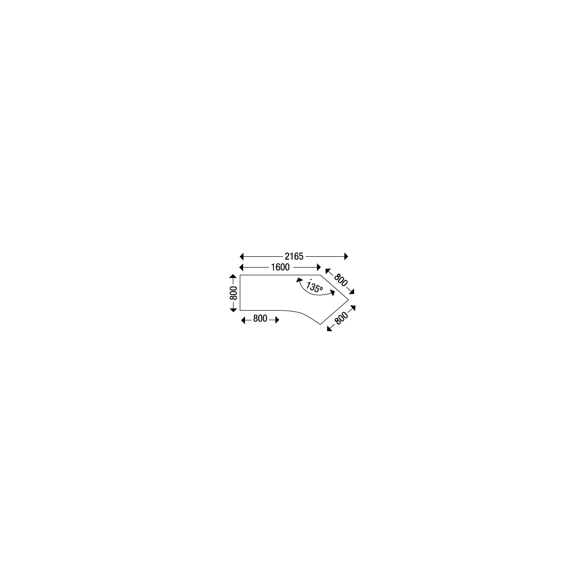 Schäfer Shop Select Winkelschreibtisch COMBITEC, 135° Winkel rechts, C-Fuss, B 2165 x T 800/800 x H 677-817 mm, lichtgrau/weissalu