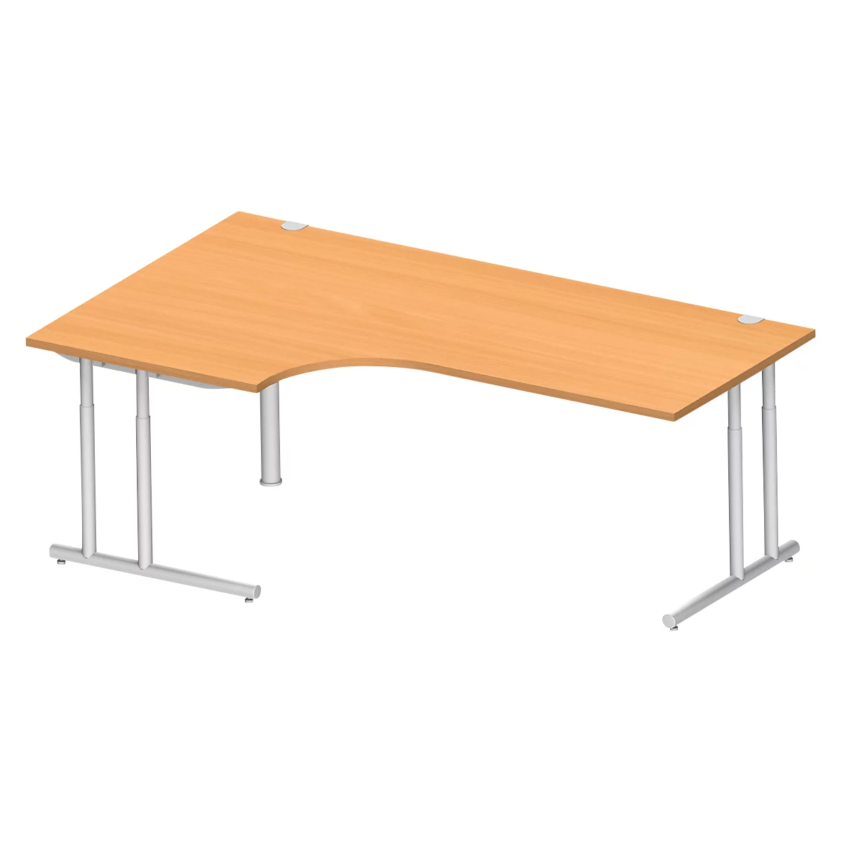 Schäfer Shop Select Winkelschreibtisch COMBITEC, 90° Winkel links, C-Fuß, B 2000 x T 1200/800 x H 677-817 mm, Buche/weißalu
