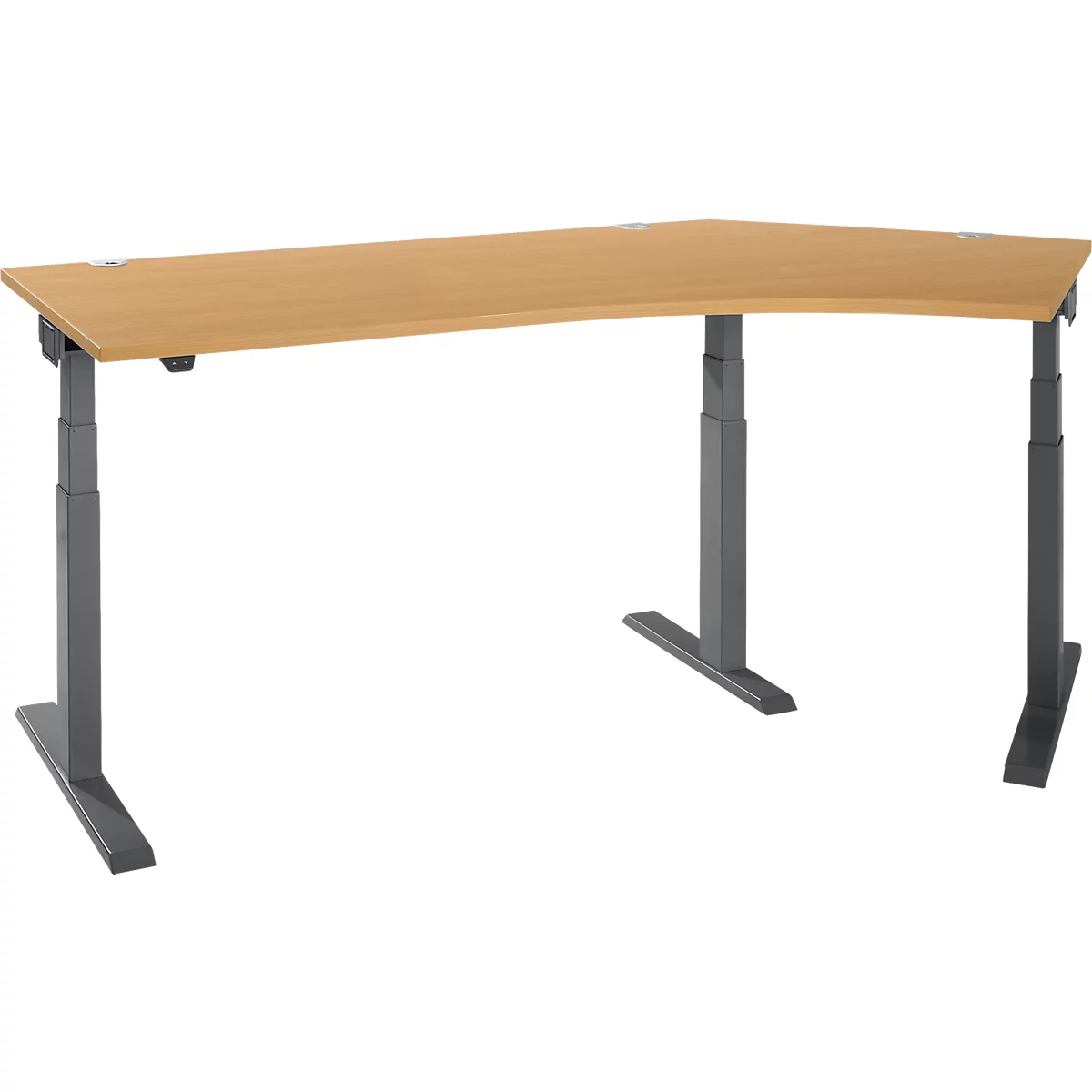 Schäfer Shop Select Winkelschreibtisch ERGO-T 2.0, elektrisch höhenverstellbar, 135° Winkel rechts, T-Fuß, B 2000 mm, Buche/anthrazit