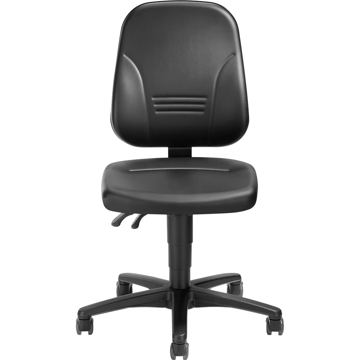 Schäfer Shop Silla giratoria industrial Pure, contacto permanente, apoyo lumbar, apoyo pélvico, con ruedas, negra