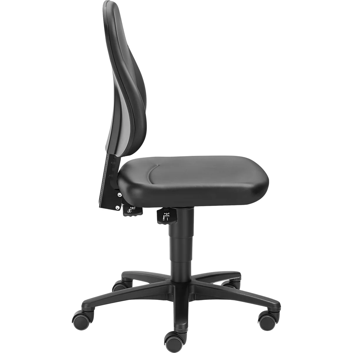 Schäfer Shop Silla giratoria industrial Pure, contacto permanente, apoyo lumbar, apoyo pélvico, con ruedas, negra