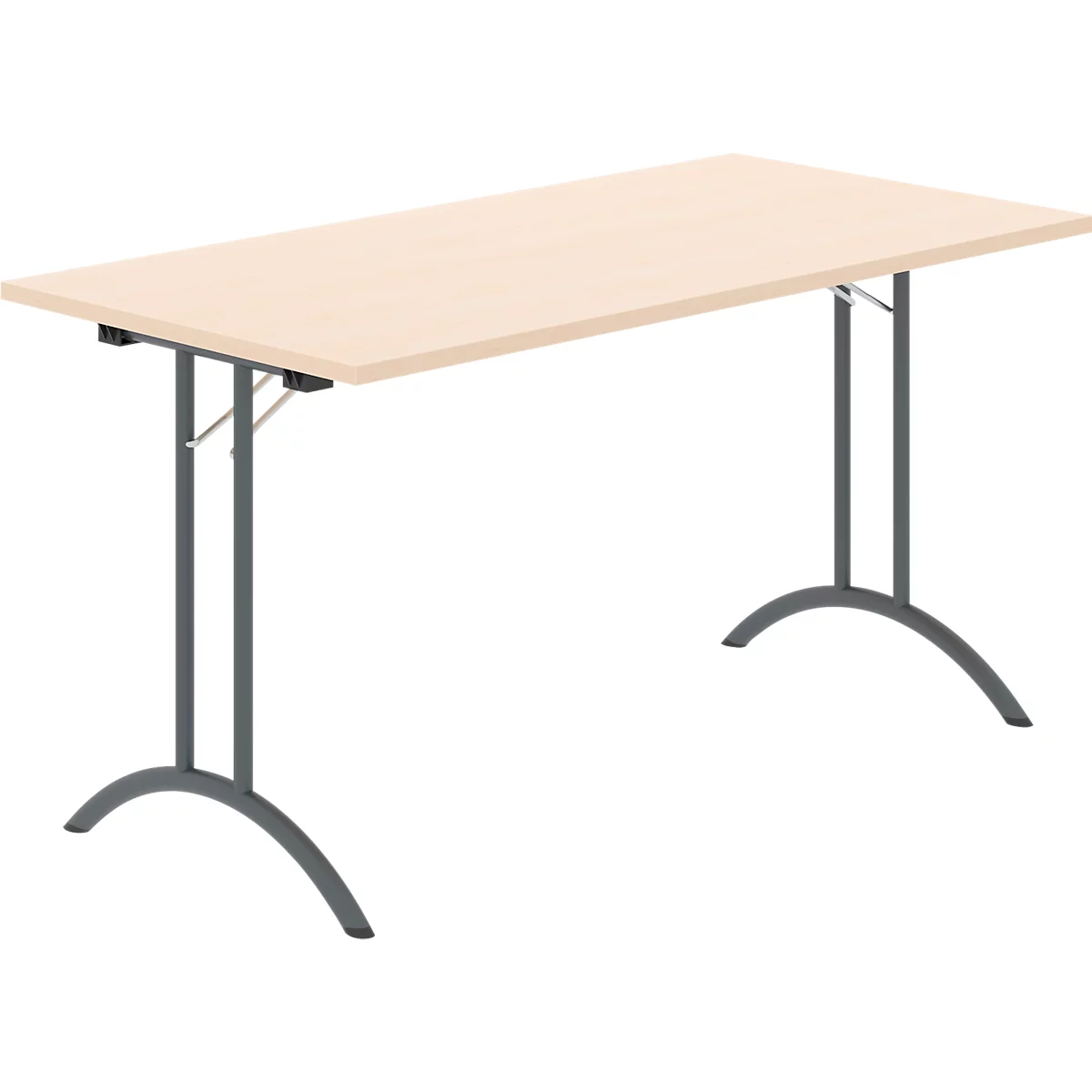 Schäfer Shop Table pliante Select, rectangulaire, piétement en double T, ferrure spéciale de pliage &amp; compensation au sol, L 1400 x P 700 x H 720 mm, décor érable/anthracite
