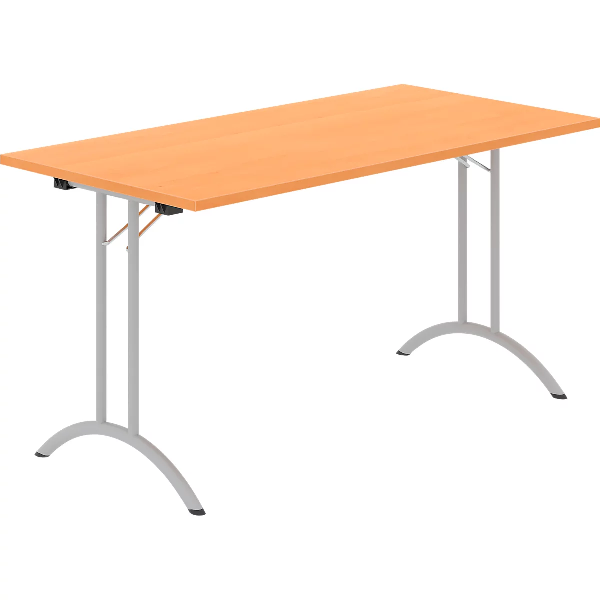 Schäfer Shop Table pliante Select, rectangulaire, piétement en double T, ferrure spéciale de pliage &amp; compensation au sol, L 1400 x P 700 x H 720 mm, décor hêtre/argent alu