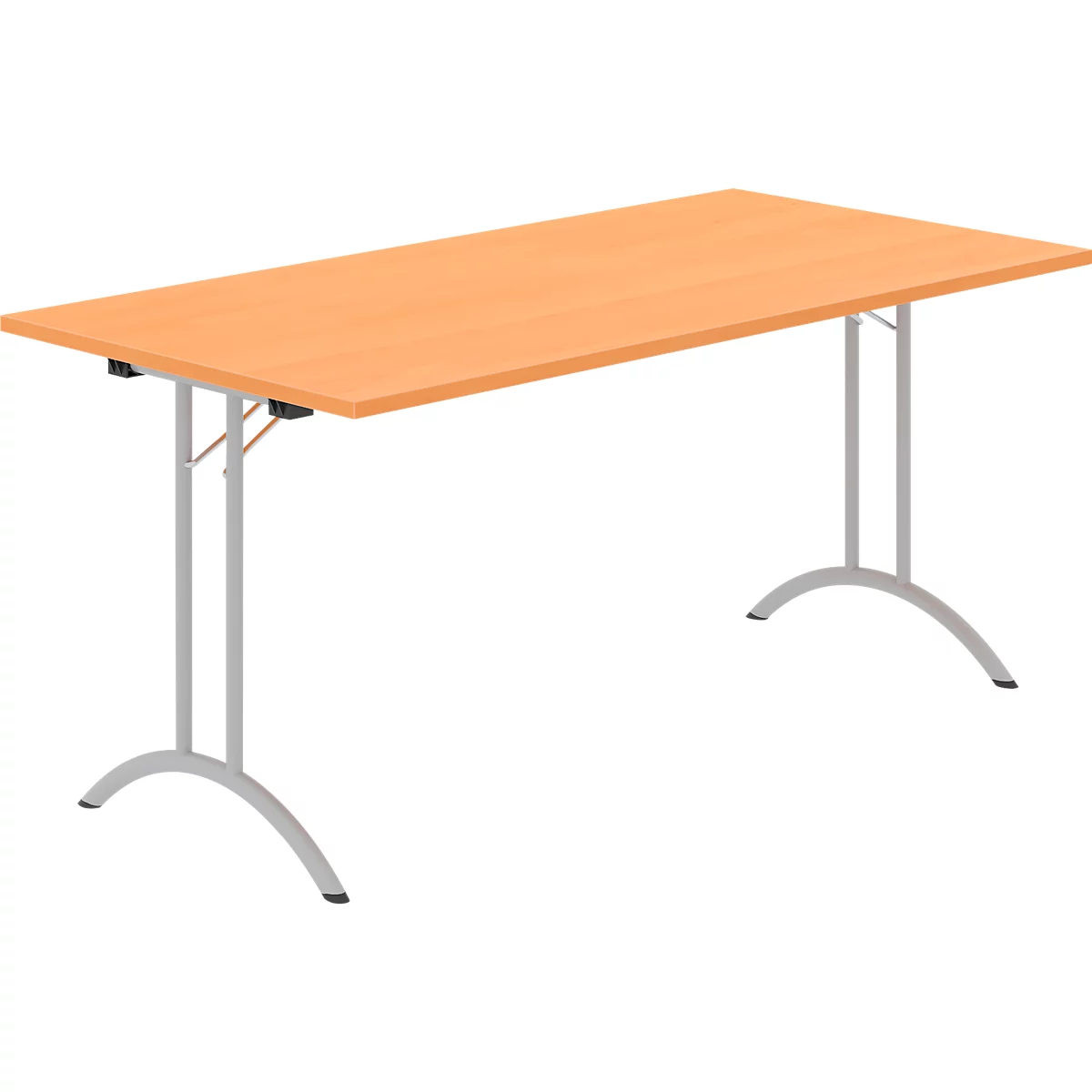 Schäfer Shop Table pliante Select, rectangulaire, piétement en double T, ferrure spéciale de pliage &amp; compensation au sol, L 1600 x P 800 x H 720 mm, décor hêtre/argent alu