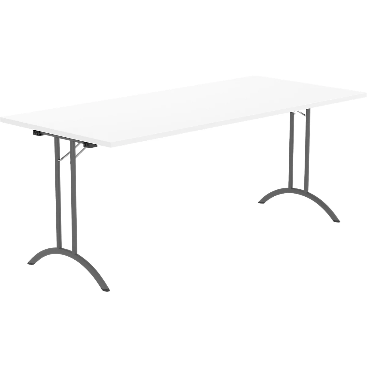 Schäfer Shop Table pliante Select, rectangulaire, piétement en double T, ferrure spéciale de pliage &amp; compensation au sol, L 1800 x P 800 x H 720 mm, blanc/anthracite