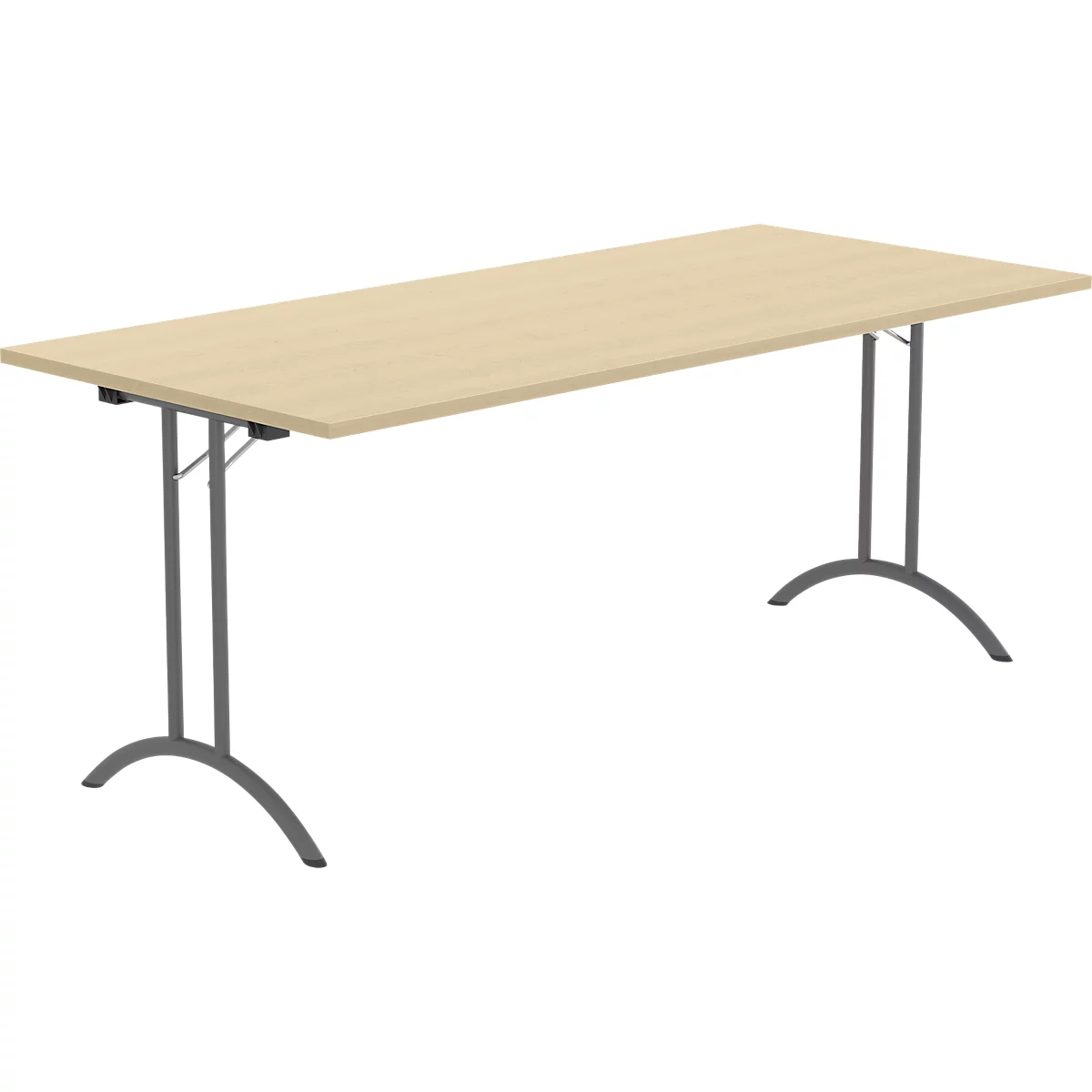 Schäfer Shop Table pliante Select, rectangulaire, piétement en double T, ferrure spéciale de pliage &amp; compensation au sol, L 1800 x P 800 x H 720 mm, décor érable/anthracite