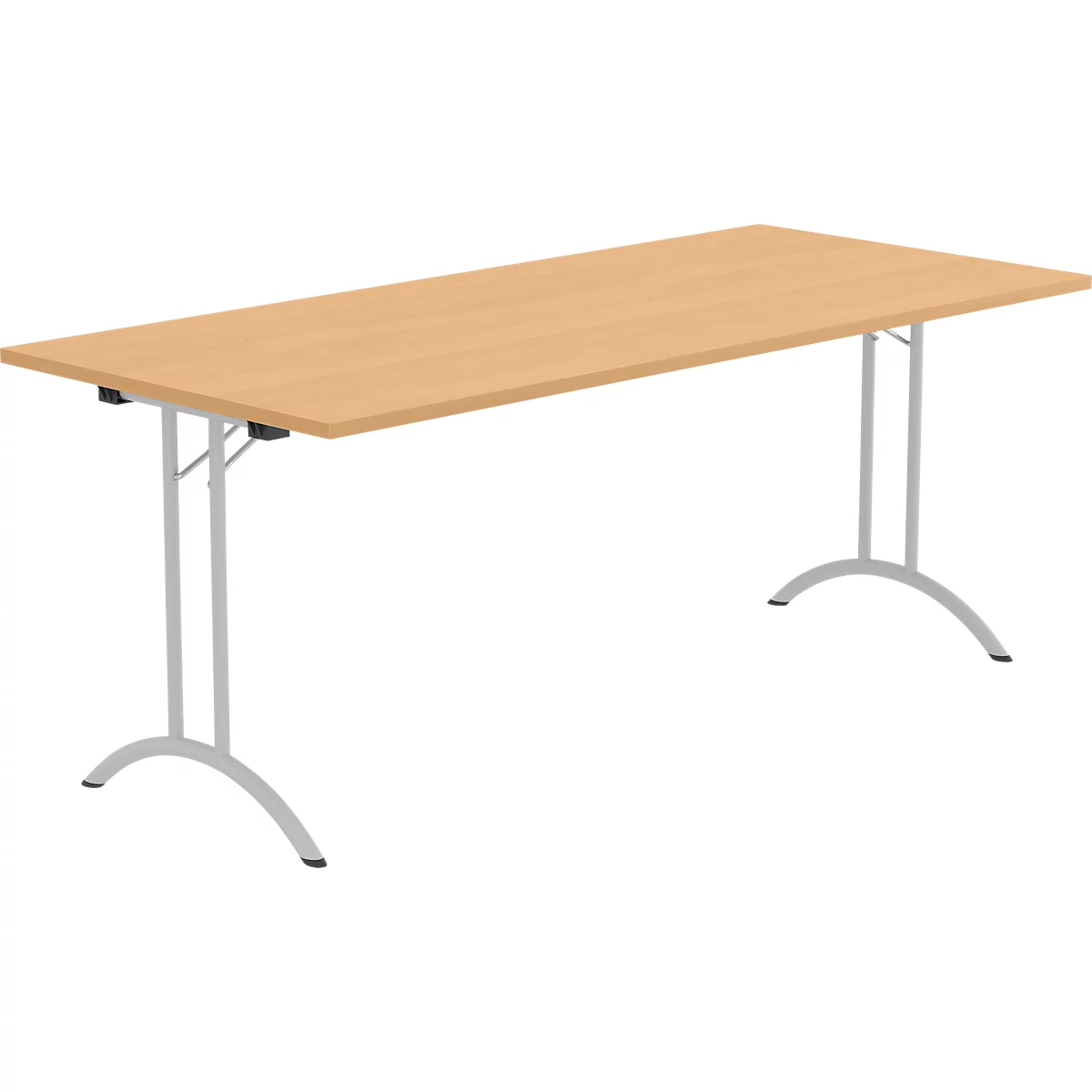 Schäfer Shop Table pliante Select, rectangulaire, piétement en double T, ferrure spéciale de pliage &amp; compensation au sol, L 1800 x P 800 x H 720 mm, décor hêtre/argent alu