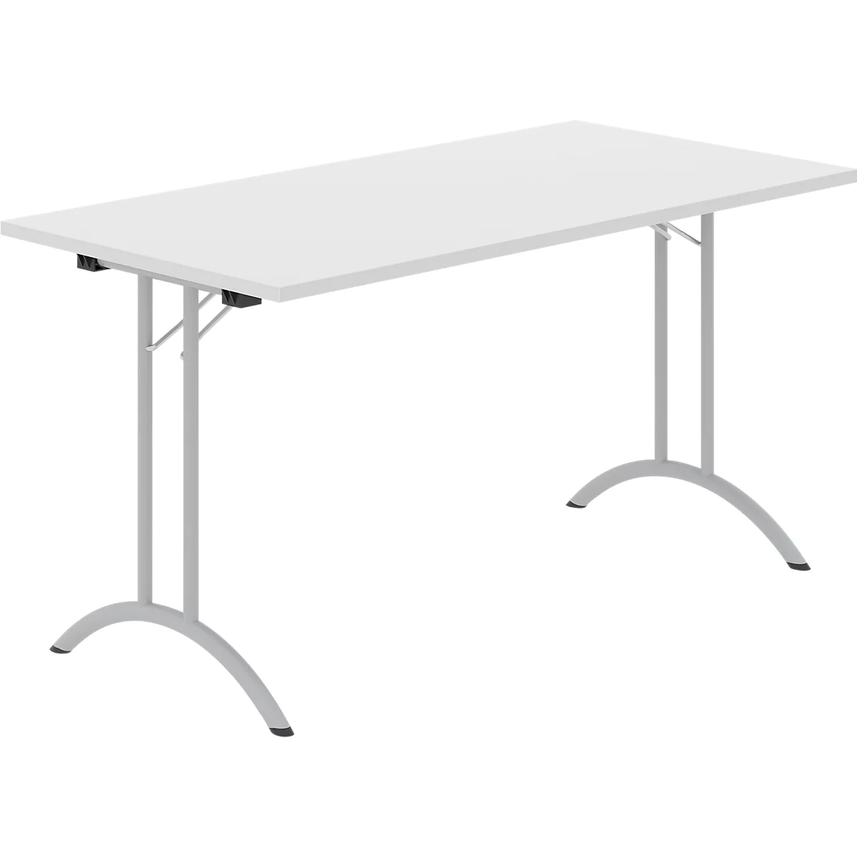 Schäfer Shop Table pliante Select, rectangulaire, piétement en double T, ferrure spéciale de pliage &amp; compensation du sol, L 1400 x P 700 x H 720 mm, gris clair/argenté