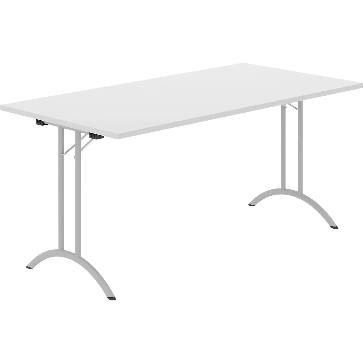 Schäfer Shop Table pliante Select, rectangulaire, piétement en double T, ferrure spéciale de pliage &amp; compensation du sol, L 1600 x P 800 x H 720 mm, gris clair/argenté