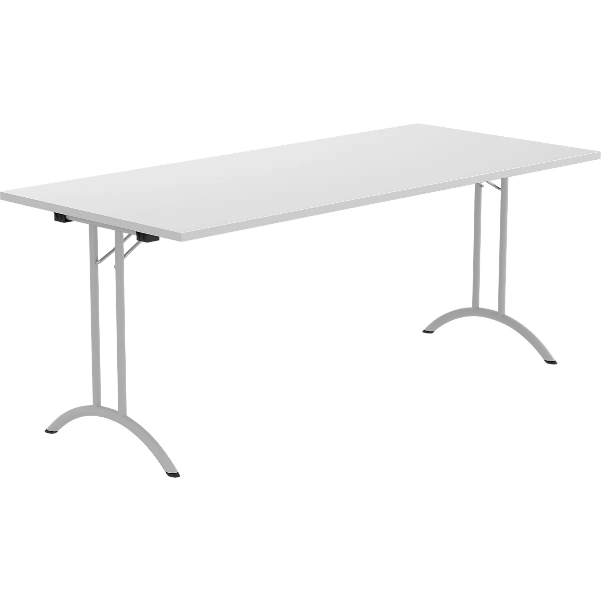 Schäfer Shop Table pliante Select, rectangulaire, piétement en double T, ferrure spéciale de pliage &amp; compensation du sol, L 1800 x P 800 x H 720 mm, gris clair/argenté