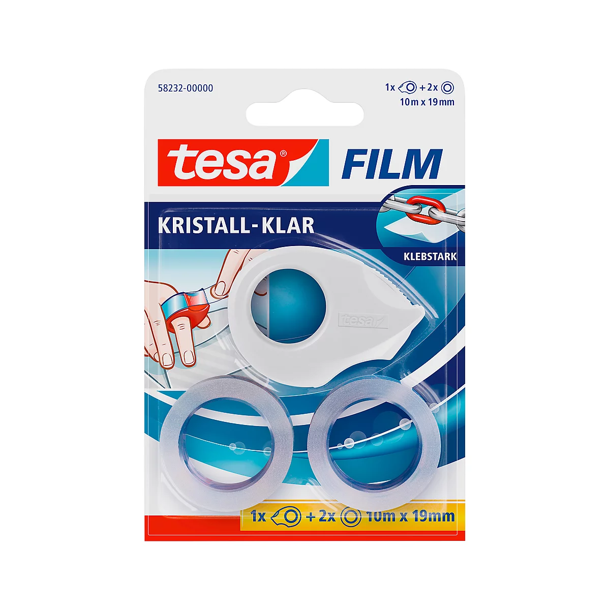 Schäfer Shop tesafilm® Mini dispenser + 2 rollen tesafilm®, voor rollen tot L 10 m x B 19 mm, geassorteerde kleuren