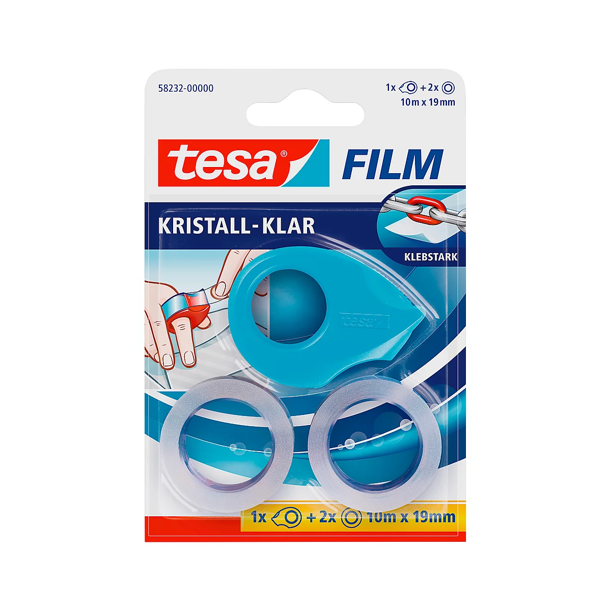 Schäfer Shop tesafilm® Mini distributeur + 2 rouleaux de tesafilm®, pour rouleaux jusqu'à L 10 m x L 19 mm, couleurs assorties