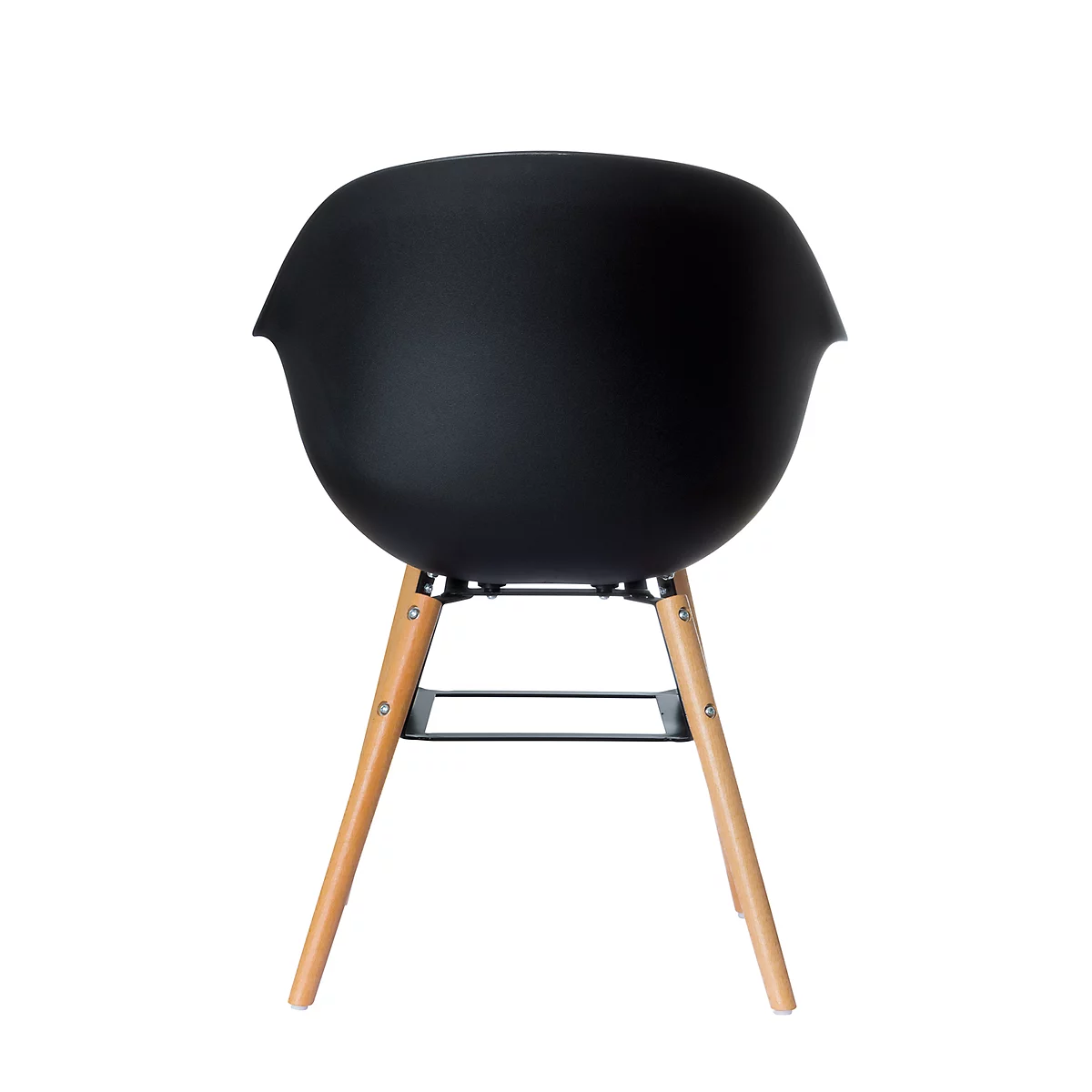 Schalenstuhl, Kunststoff, mit Holzbeinen, Sitzkissen, desinfektionsmittelbeständig, schwarz, 2er-Set