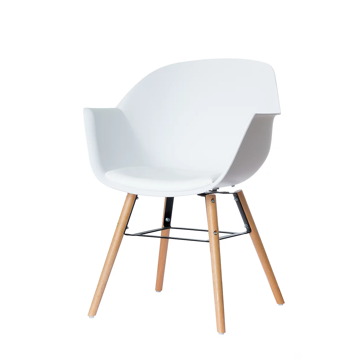 Schalenstuhl, Kunststoff, mit Holzbeinen, Sitzkissen, desinfektionsmittelbeständig, weiss, 2er-Set