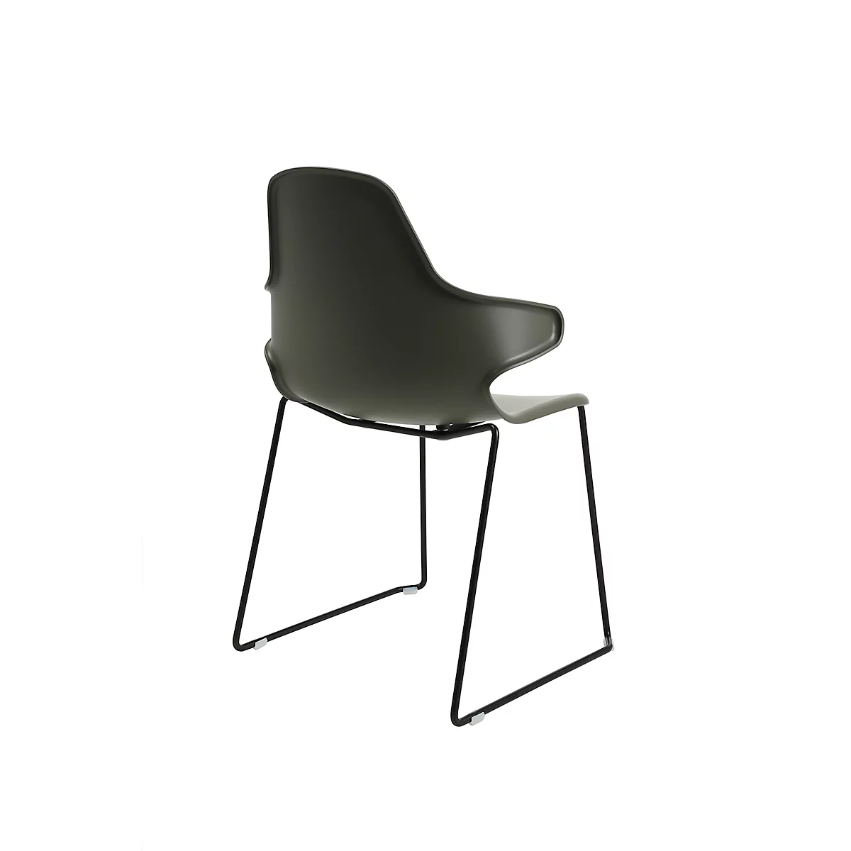 Schalenstuhl Topstar T2020, Kufengestell, ergonomische Sitzschale, stapelbar bis 4 Stück, Sitzhöhe 450 mm, 2er-Set, mit Armlehnen, grau/schwarz