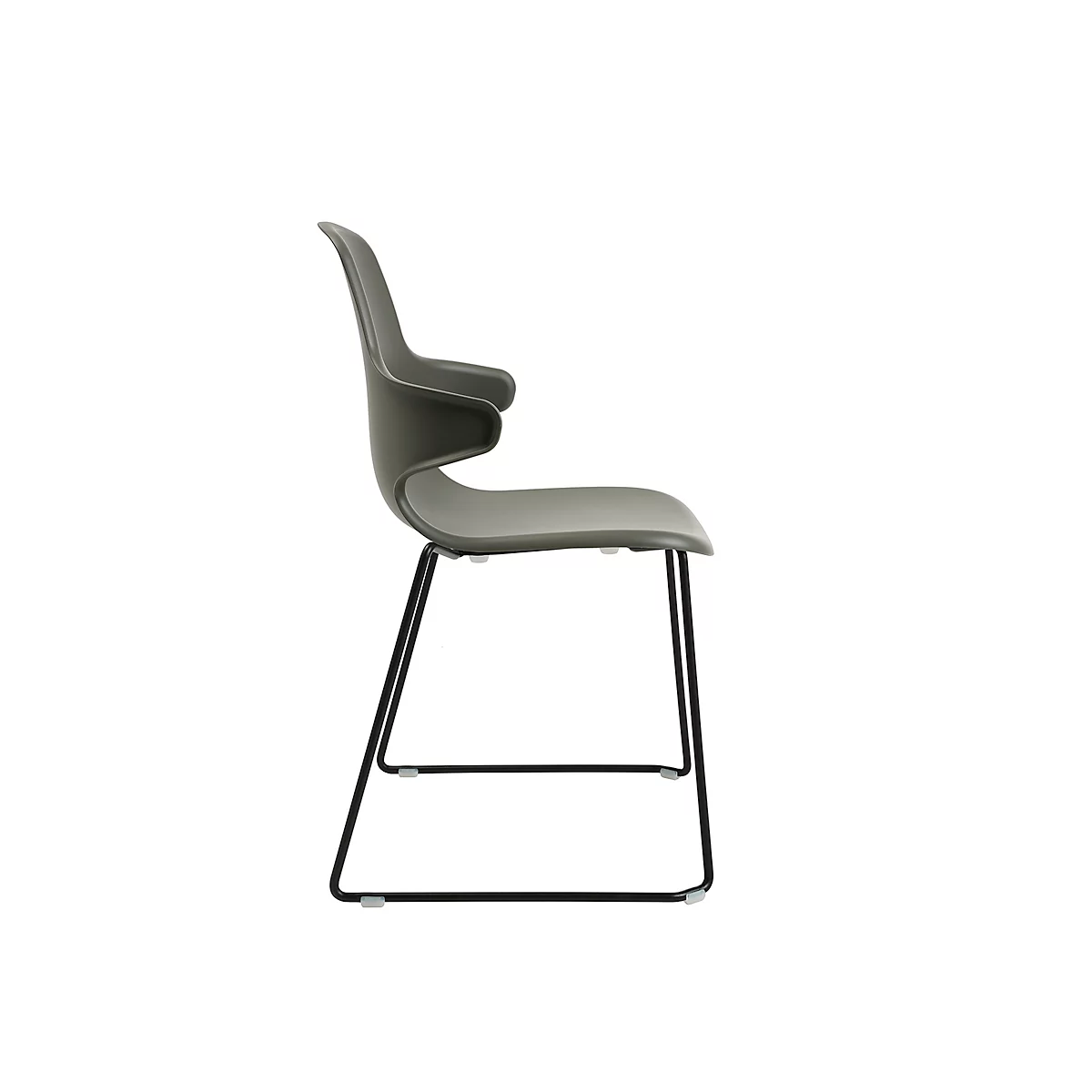 Schalenstuhl Topstar T2020, Kufengestell, ergonomische Sitzschale, stapelbar bis 4 Stück, Sitzhöhe 450 mm, 2er-Set, mit Armlehnen, grau/schwarz