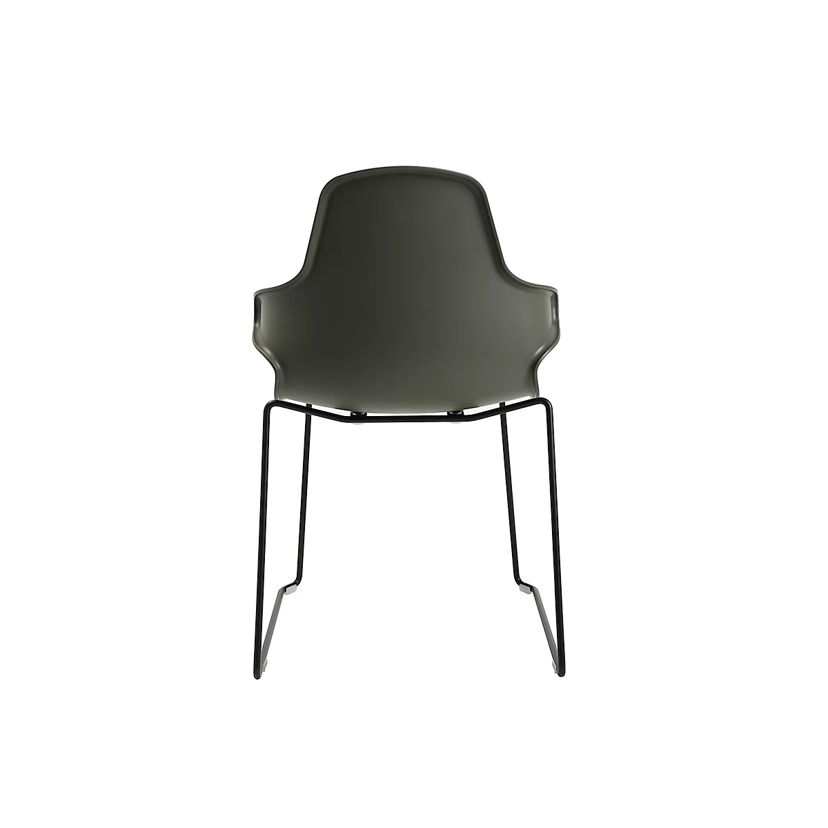 Schalenstuhl Topstar T2020, Kufengestell, ergonomische Sitzschale, stapelbar bis 4 Stück, Sitzhöhe 450 mm, 2er-Set, mit Armlehnen, grau/schwarz