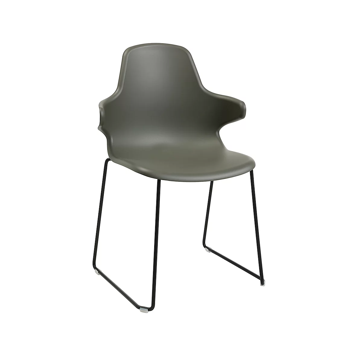Schalenstuhl Topstar T2020, Kufengestell, ergonomische Sitzschale, stapelbar bis 4 Stück, Sitzhöhe 450 mm, 2er-Set, mit Armlehnen, grau/schwarz