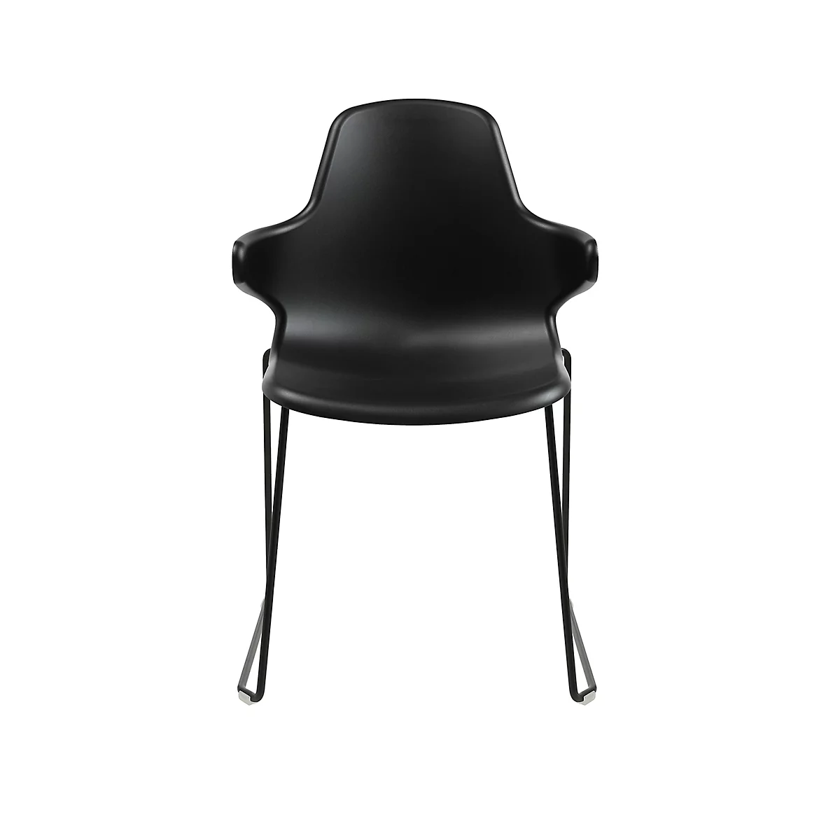 Schalenstuhl Topstar T2020, Kufengestell, ergonomische Sitzschale, stapelbar bis 4 Stück, Sitzhöhe 450 mm, 2er-Set, mit Armlehnen, schwarz/schwarz