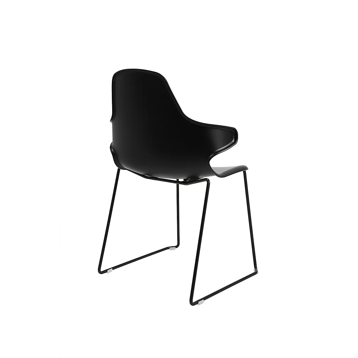 Schalenstuhl Topstar T2020, Kufengestell, ergonomische Sitzschale, stapelbar bis 4 Stück, Sitzhöhe 450 mm, 2er-Set, mit Armlehnen, schwarz/schwarz