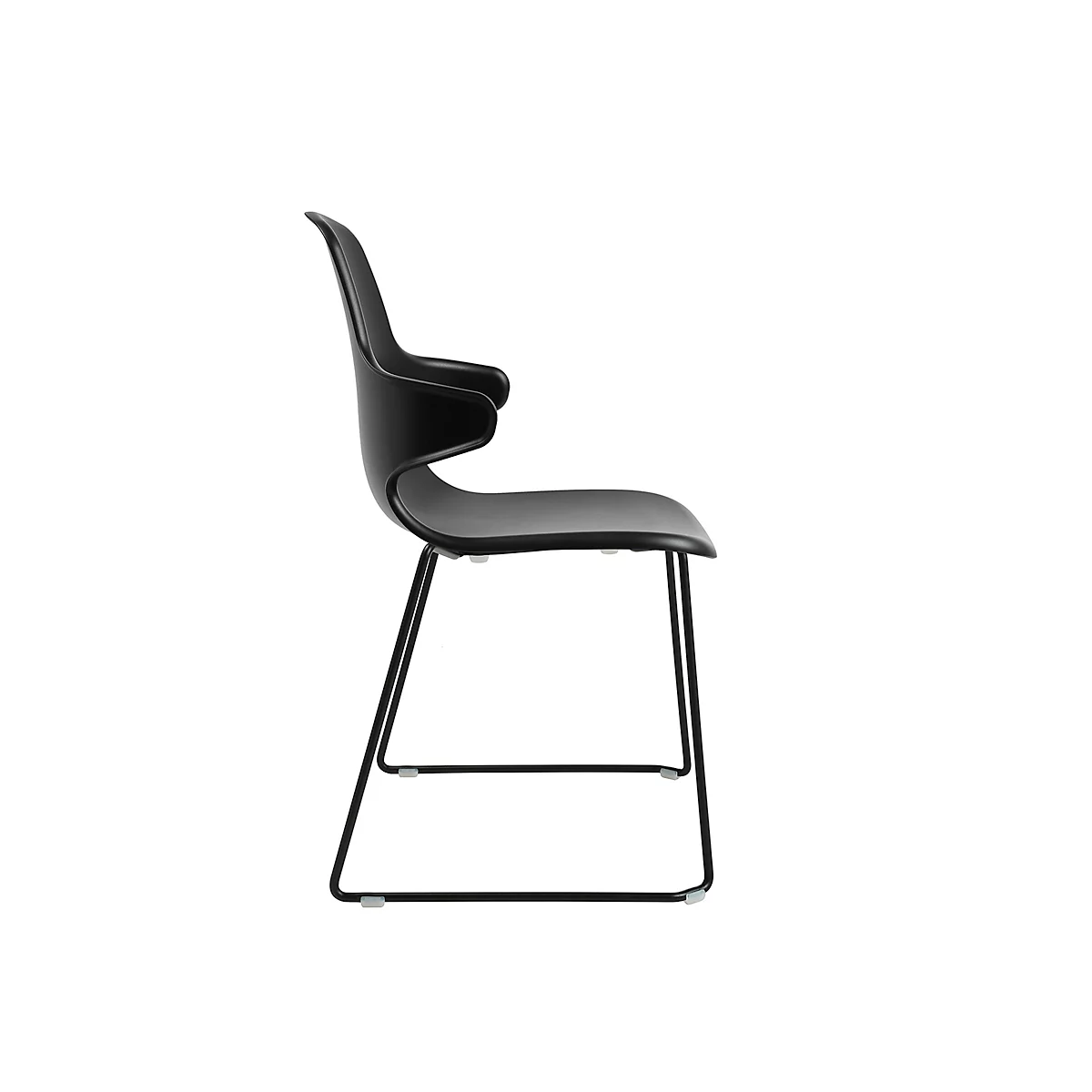 Schalenstuhl Topstar T2020, Kufengestell, ergonomische Sitzschale, stapelbar bis 4 Stück, Sitzhöhe 450 mm, 2er-Set, mit Armlehnen, schwarz/schwarz