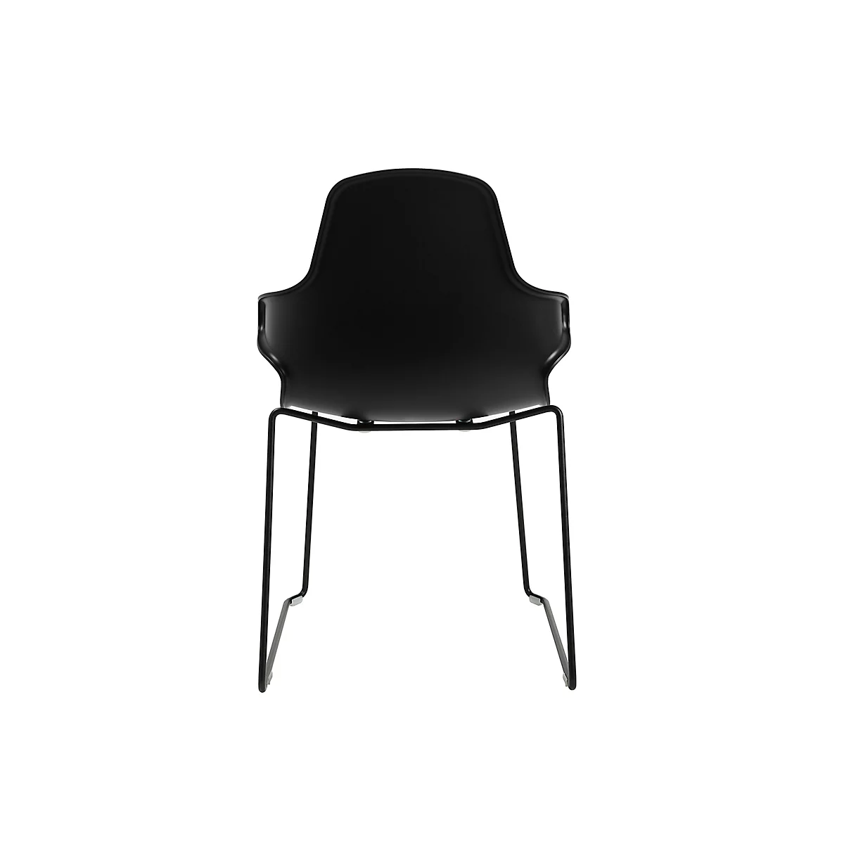 Schalenstuhl Topstar T2020, Kufengestell, ergonomische Sitzschale, stapelbar bis 4 Stück, Sitzhöhe 450 mm, 2er-Set, mit Armlehnen, schwarz/schwarz