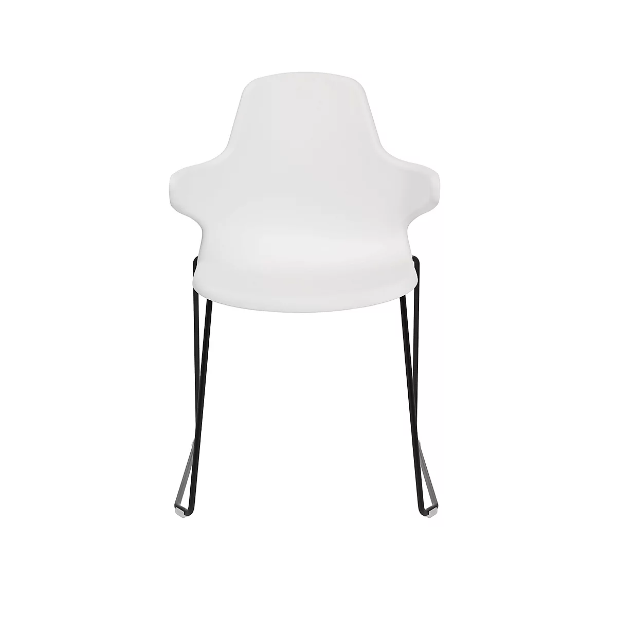 Schalenstuhl Topstar T2020, Kufengestell, ergonomische Sitzschale, stapelbar bis 4 Stück, Sitzhöhe 450 mm, 2er-Set, mit Armlehnen, weiß/schwarz
