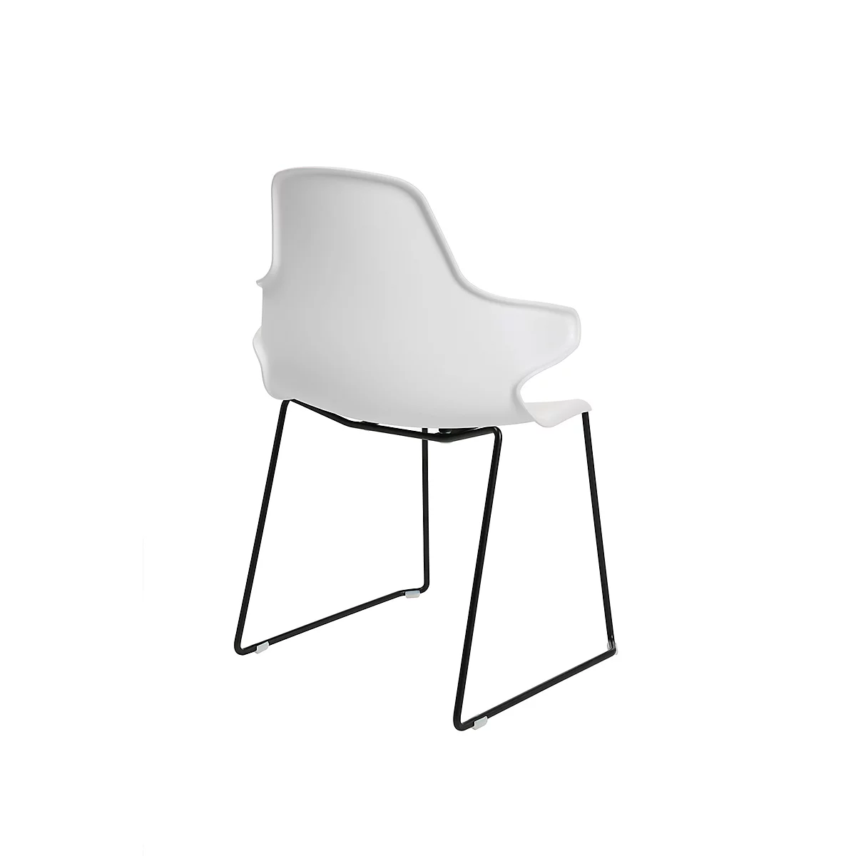 Schalenstuhl Topstar T2020, Kufengestell, ergonomische Sitzschale, stapelbar bis 4 Stück, Sitzhöhe 450 mm, 2er-Set, mit Armlehnen, weiß/schwarz