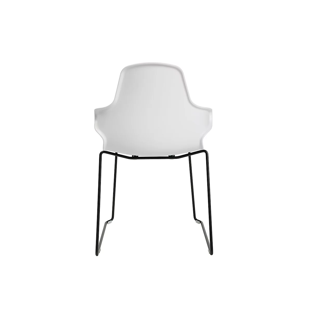 Schalenstuhl Topstar T2020, Kufengestell, ergonomische Sitzschale, stapelbar bis 4 Stück, Sitzhöhe 450 mm, 2er-Set, mit Armlehnen, weiß/schwarz